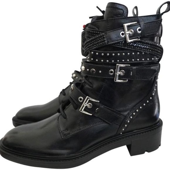 Zara Rhinestone & Pearl Combat Boots Size 7 - Picture 2 of 6